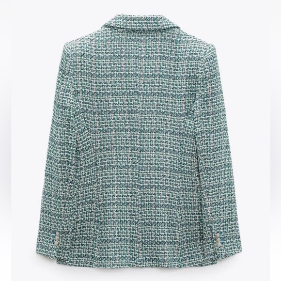 ZARA BUTTONED TEXTURED WEAVE BLAZER GREE/BLUE SIZE S NEW - Picture 10 of 11